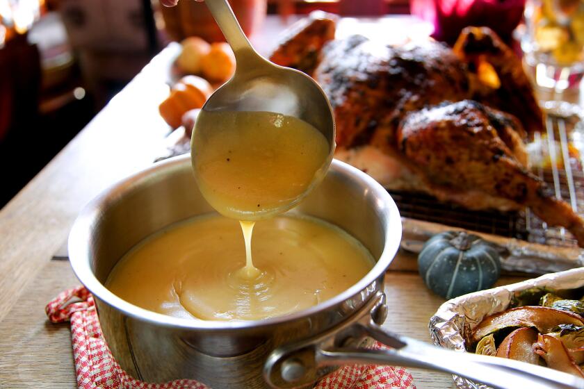 WEST HOLLYWOOD, CA., OCTOBER 30, 2018 ---Thanksgiving cooking story: Everything will be cooked on a sheet pan. There will be four recipes: Picture features the gravy. (Kirk McKoy / Los Angeles Times)