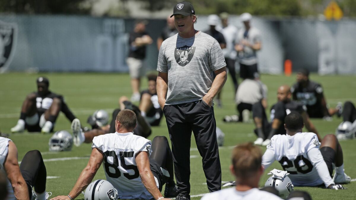 Oakland Raiders head coach Jon Gruden during minicamp in Alameda on Tuesday.