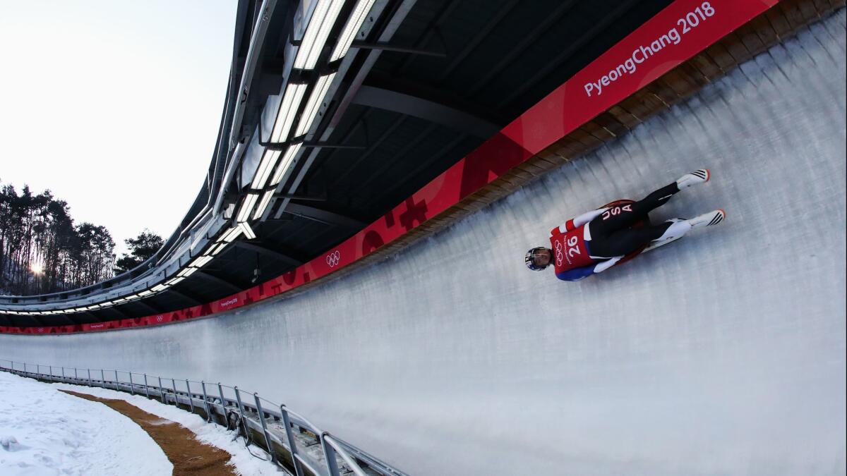 Tucker West of the U.S. tests the luge track.