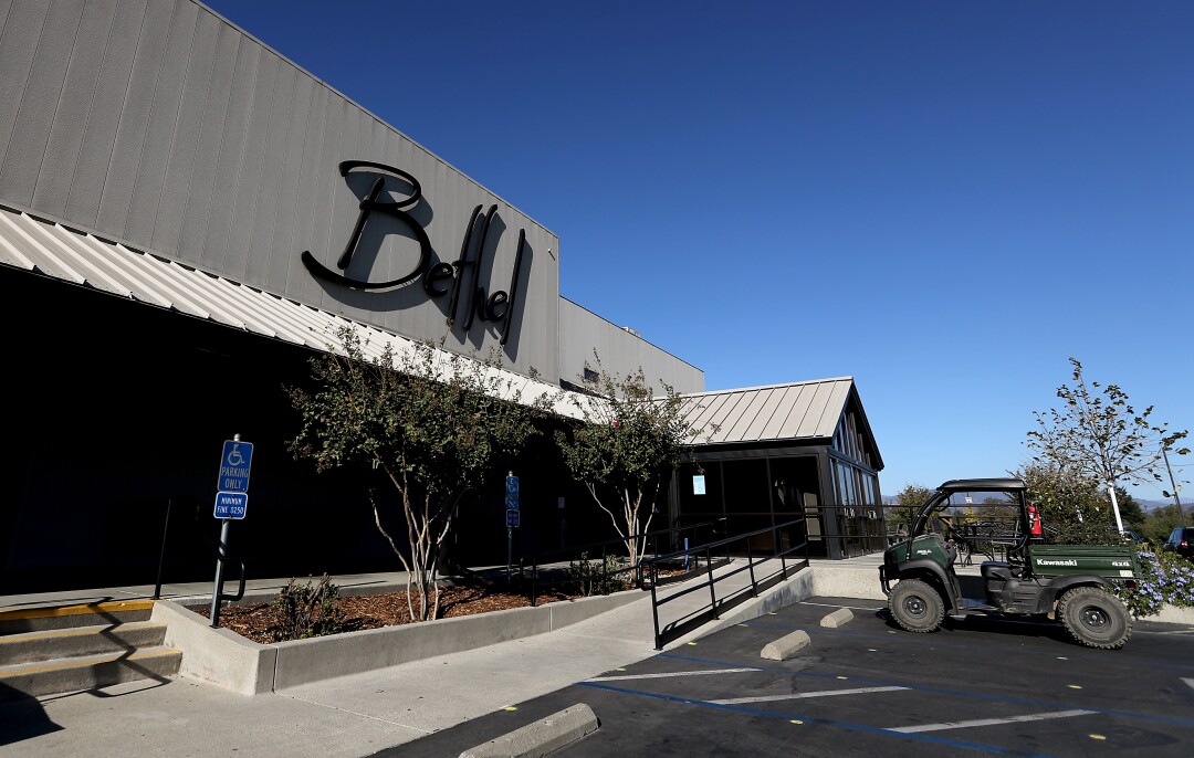 The exterior of a large building on the campus of Bethel School of Supernatural Ministry in Redding.