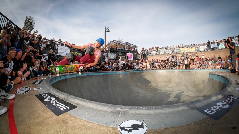Olympic skateboarder Bryce Wettstein of Encinitas at an Exposure competition.