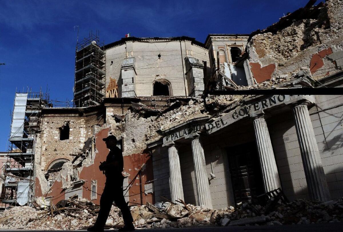 Buildings lie in ruins in L'Aquila, Italy, after the 2009 earthquake.
