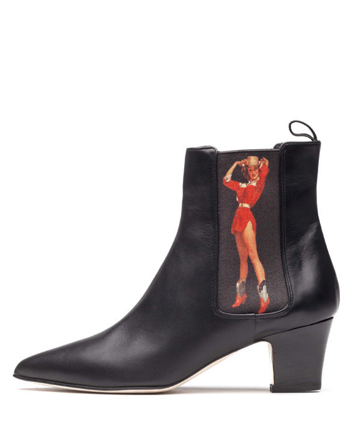 Rupert Sanderson "Frances" calf leather ankle boot with cowgirl print.