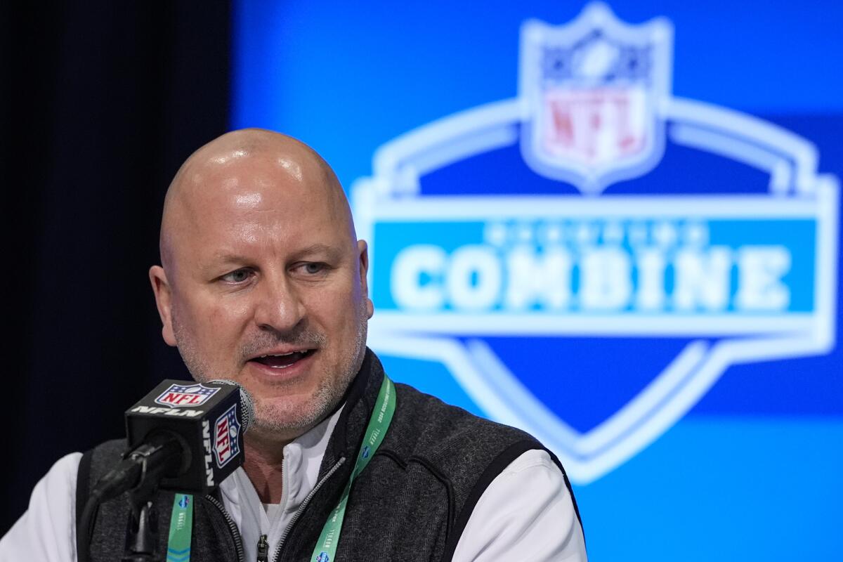 Los Angeles Chargers general manager Joe Hortiz speaks at the NFL combine.