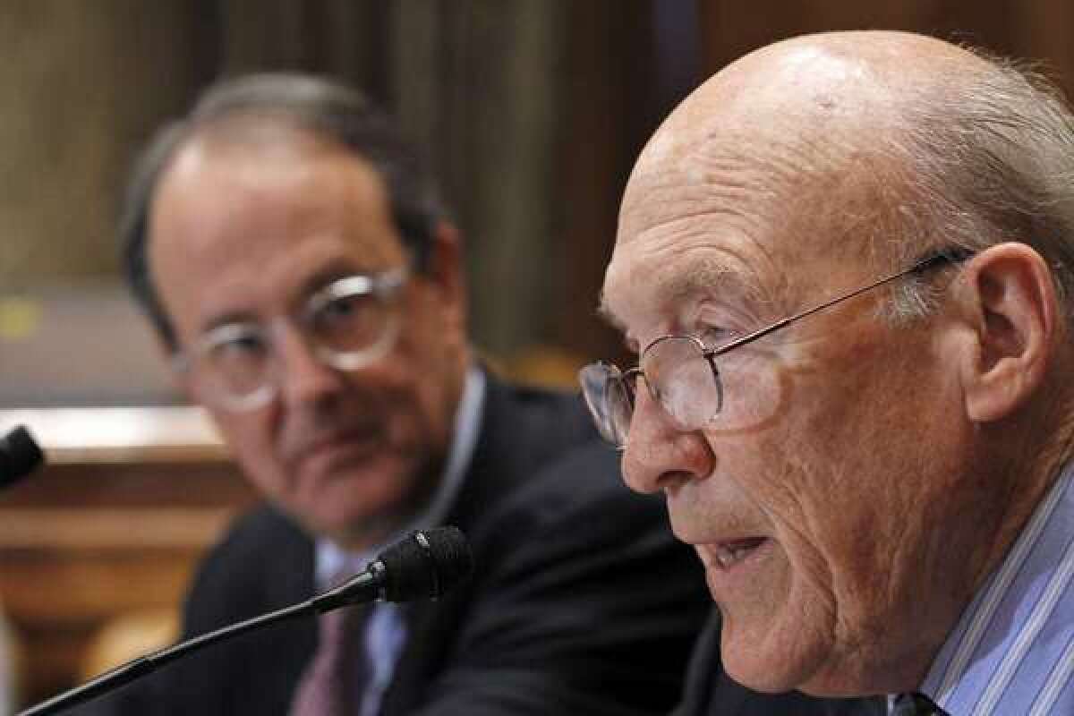 Erskine Bowles, left, and former U.S. Sen. Alan Simpson of Wyoming chaired a bipartisan deficit reduction commission that supported switching to "chained CPI" to index Social Security payments for inflation.