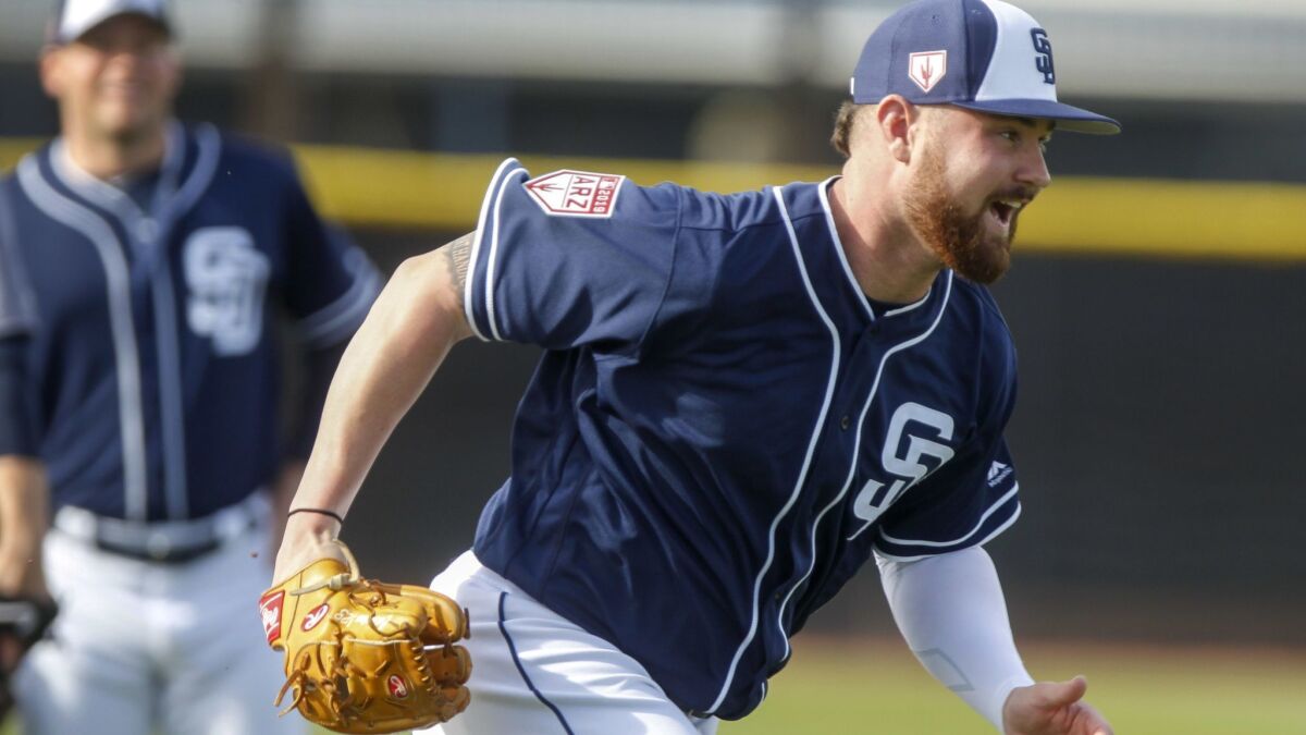 Padres pitcher Logan Allen during Padres spring training at the Peoria Sports Complex in Peoria, Arizona on Friday, Feb. 15, 2019.