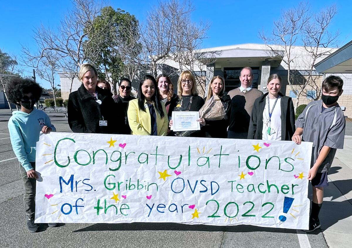 Denise Gribbin, center, a special education teacher at Mesa View Middle School, has been named an OVSD Teacher of the Year.