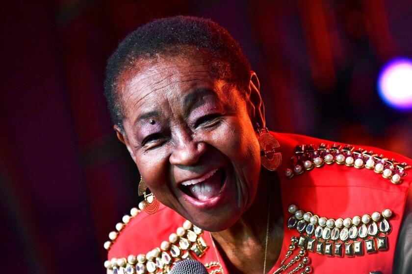 INDIO, CA - APRIL 19: Calypso Rose performs at Gobi Tent during the 2019 Coachella Valley Music And Arts Festival on April 19, 2019 in Indio, California. (Photo by Emma McIntyre/Getty Images for Coachella) ** OUTS - ELSENT, FPG, CM - OUTS * NM, PH, VA if sourced by CT, LA or MoD **