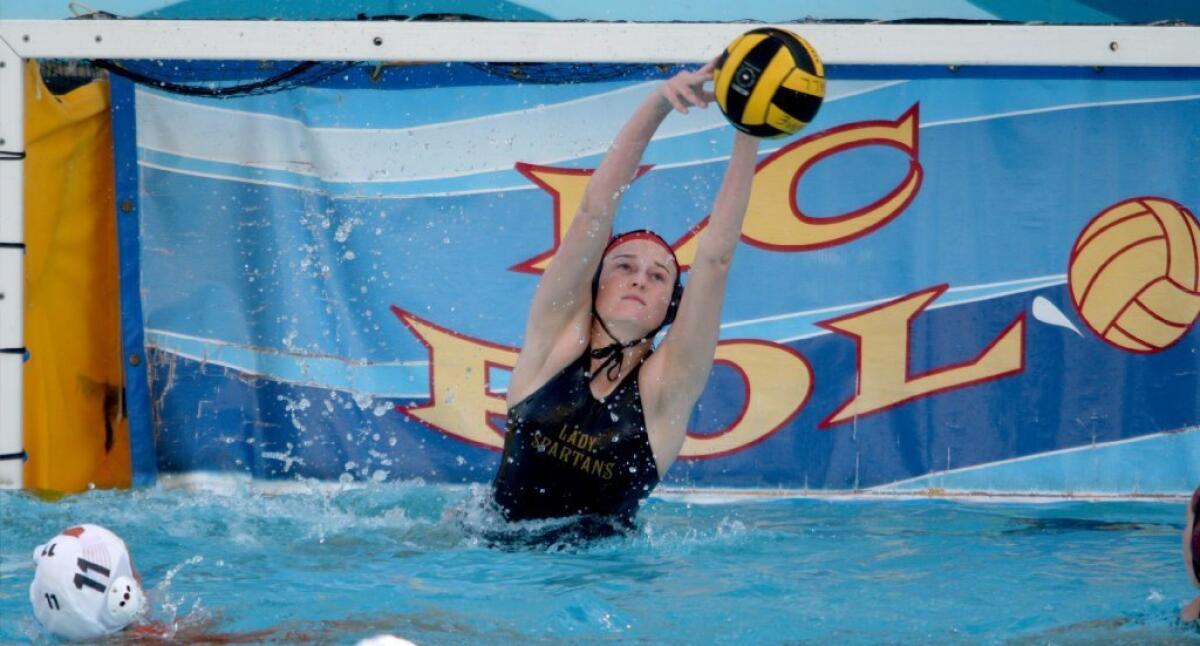 La Cañada High's Carolyne Stern makes a save during the Spartans' win over South Pasadena on Thursday.