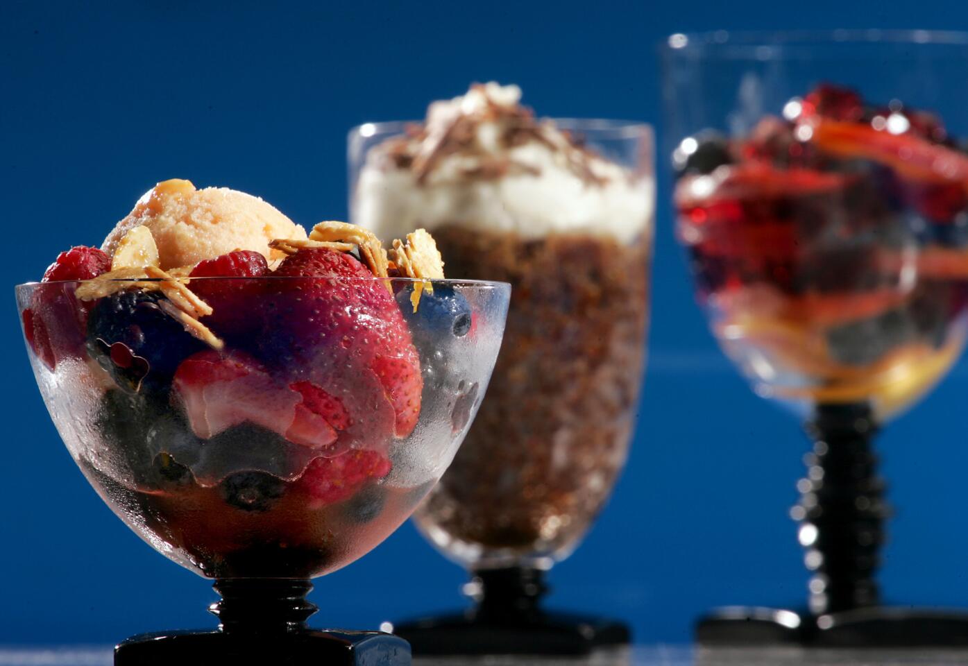 A berry nice mix. Recipe: Berries jubilee with peach sorbet and salted candied almonds