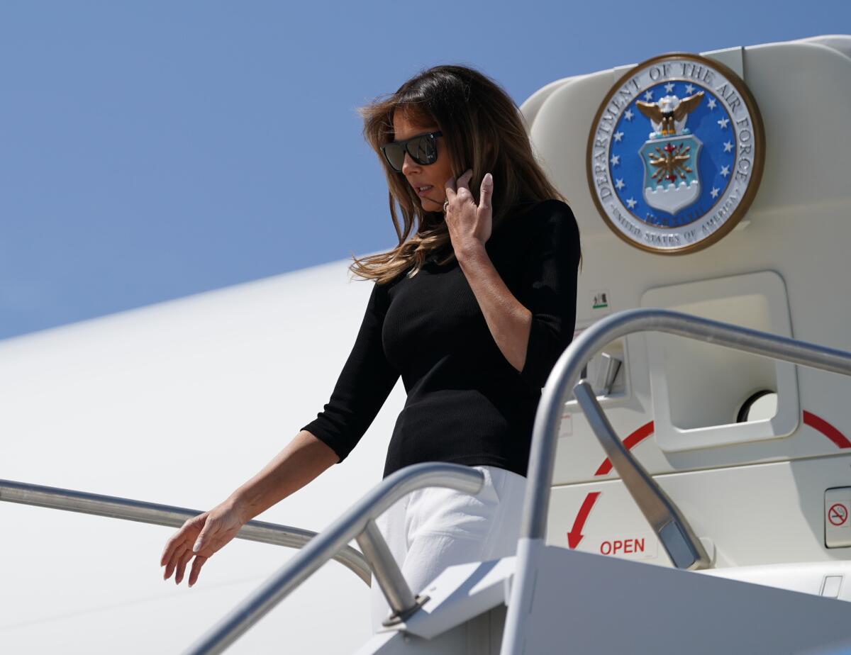 First Lady Melania Trump arrives in Tucson on June 28.
