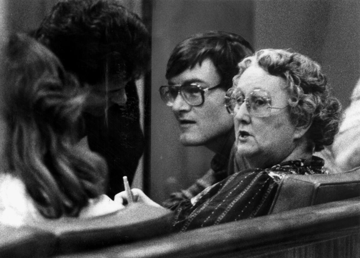 Raymond Buckey and his mother, Peggy McMartin Buckey, in court in 1985