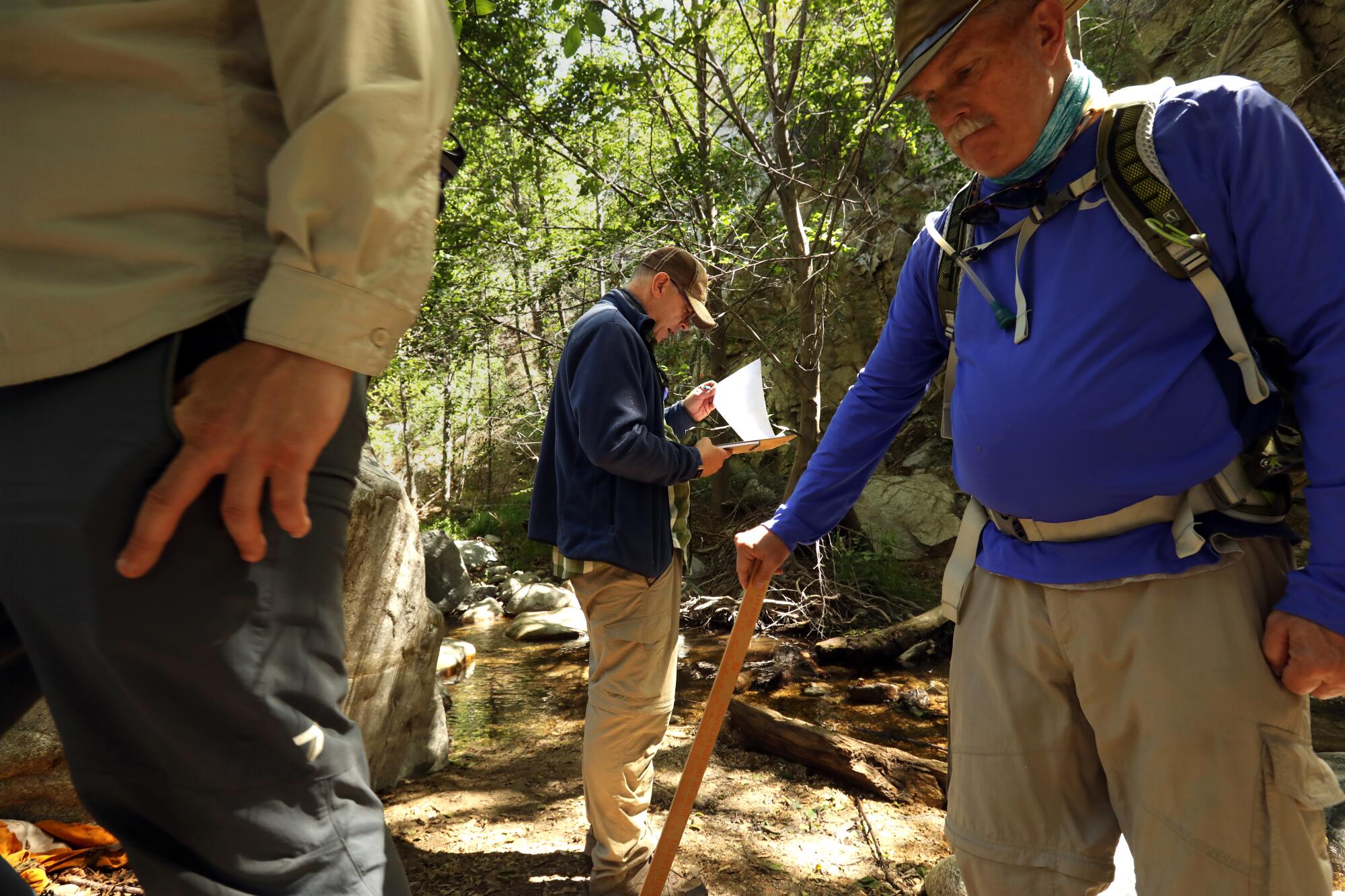 Volunteers conduct a survey of the Arroyo Seco to check for rainbow trout.