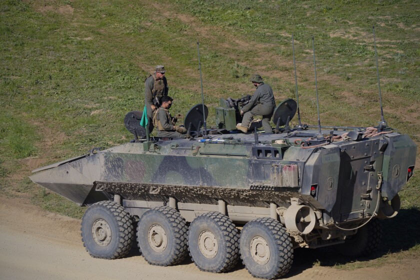 Marines prepare to head out in their Amphibious Combat Vehicle