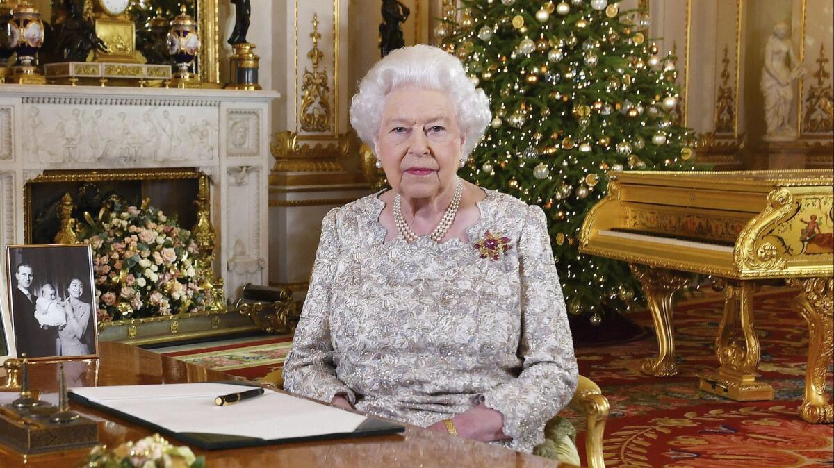 In this photo released on Dec. 24, 2018, Queen Elizabeth II poses after she recorded her annual Christmas Day message at Buckingham Palace.