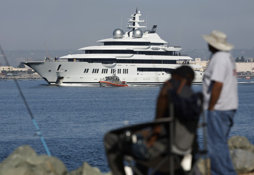 The $300 million dollar, 348-foot luxury yacht Amadeasailed into San Diego Bay on Monday, June 27, 2022.