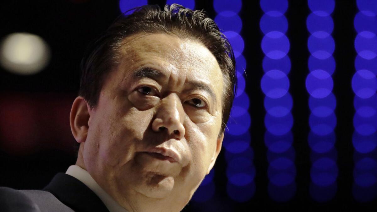 Interpol President Meng Hongwei delivers his opening address at the Interpol World congress in Singapore last year. The agency says he is missing and has formally requested China's help.