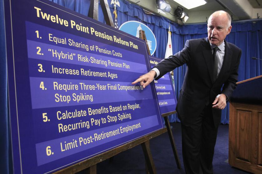 Gov. Jerry Brown has described pension reform as a "moral obligation." Above, he outlines his 12-point plan in October 2011.