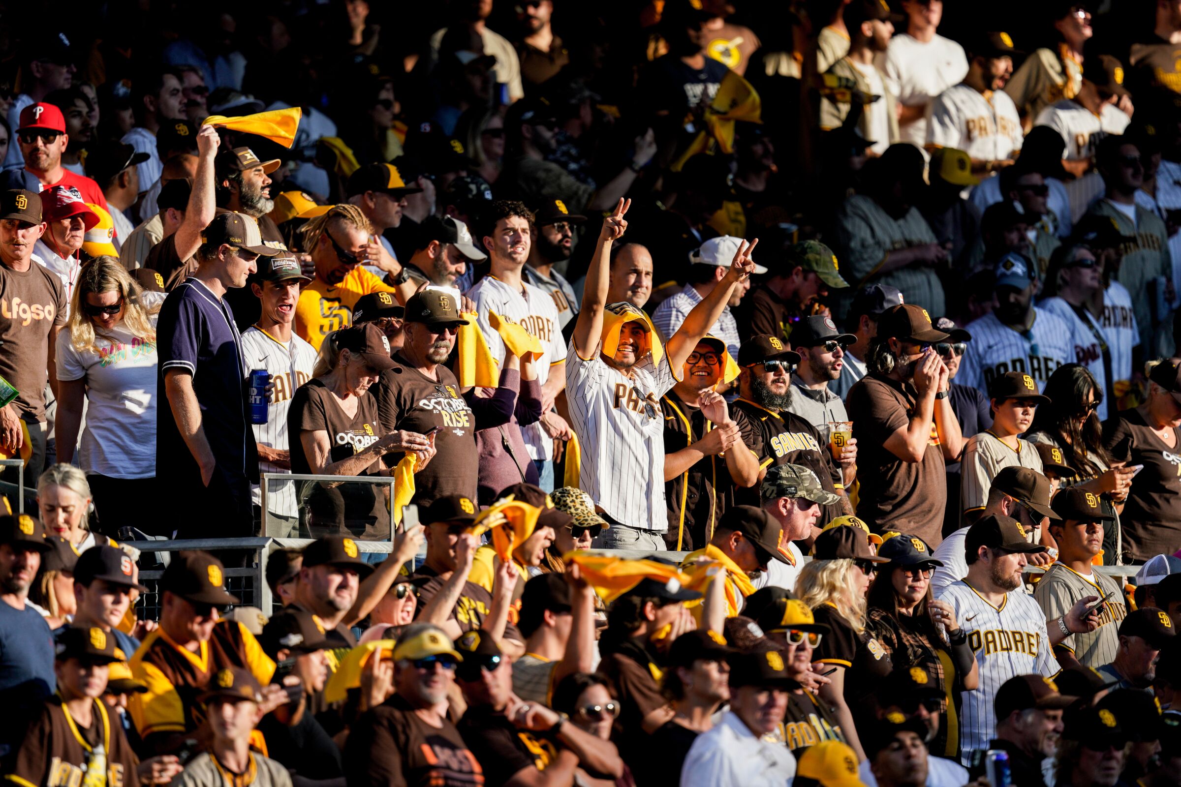 Padres fans cheer at the beginning of Game 1 of the NLCS at Petco Park on Tuesday, Oct. 18, 2022 in San Diego, CA.