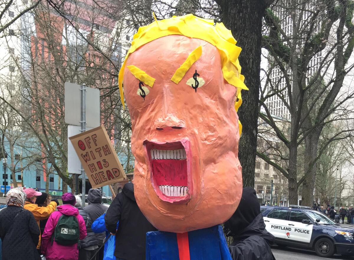 An effigy of President Trump at the Women's March in Portland, Ore.