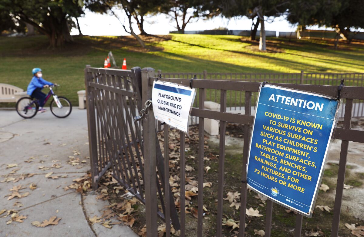 Polliwog Park in Manhattan Beach is closed under the county's new health order.
