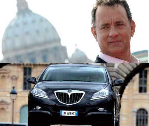 "Angels & Demons" -- Lancia Delta Tom Hanks' character, professor Robert Langdon, was chased on the highly difficult-to-navigate streets of Rome in an Italian car called the Lancia Delta in his recent film, "Angels and Demons." The car, which only recently began selling in Europe, was placed in the film by Fiat's Lancia brand with the promotional tag, "One angel, 200 demons," referring to the Italian car's horsepower.