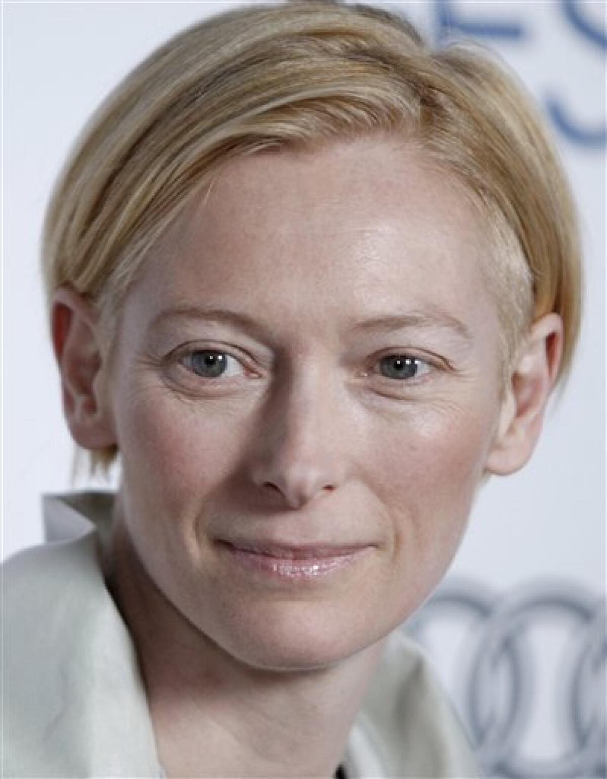 FILE - In this Nov. 5, 2008 photo, Actress Tilda Swinton arrives at a tribute held in her honor during AFI Fest 2008 in Los Angeles. Swinton wasn't nominated for an Academy Award for her role in “We Need to Talk About Kevin,” but she wasn't sad after hearing the news. She not only starred in “We Need to Talk about Kevin,” but also served as an executive producer. Swinton was nominated for a Golden Globe for her role in the film, and she said being nominated for any major award was a win for the movie. (AP Photo/Matt Sayles)