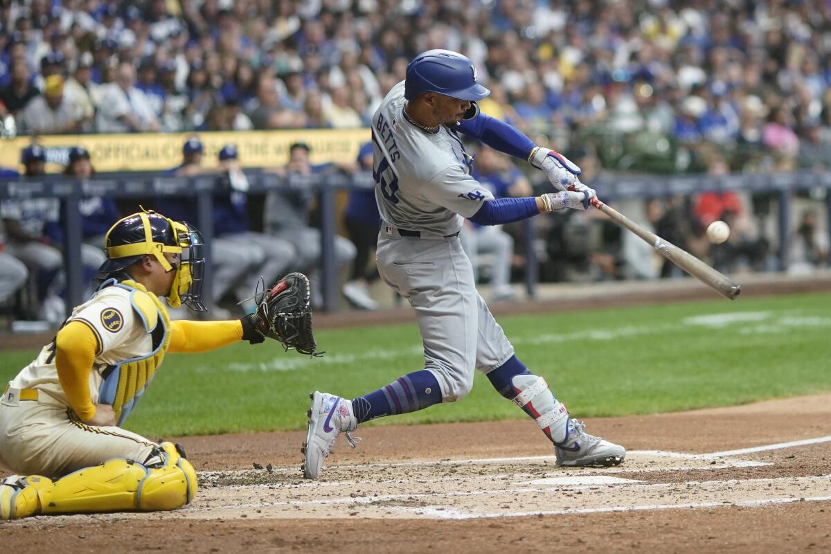 Mookie Betts hits a two-run home run in the third inning Monday.