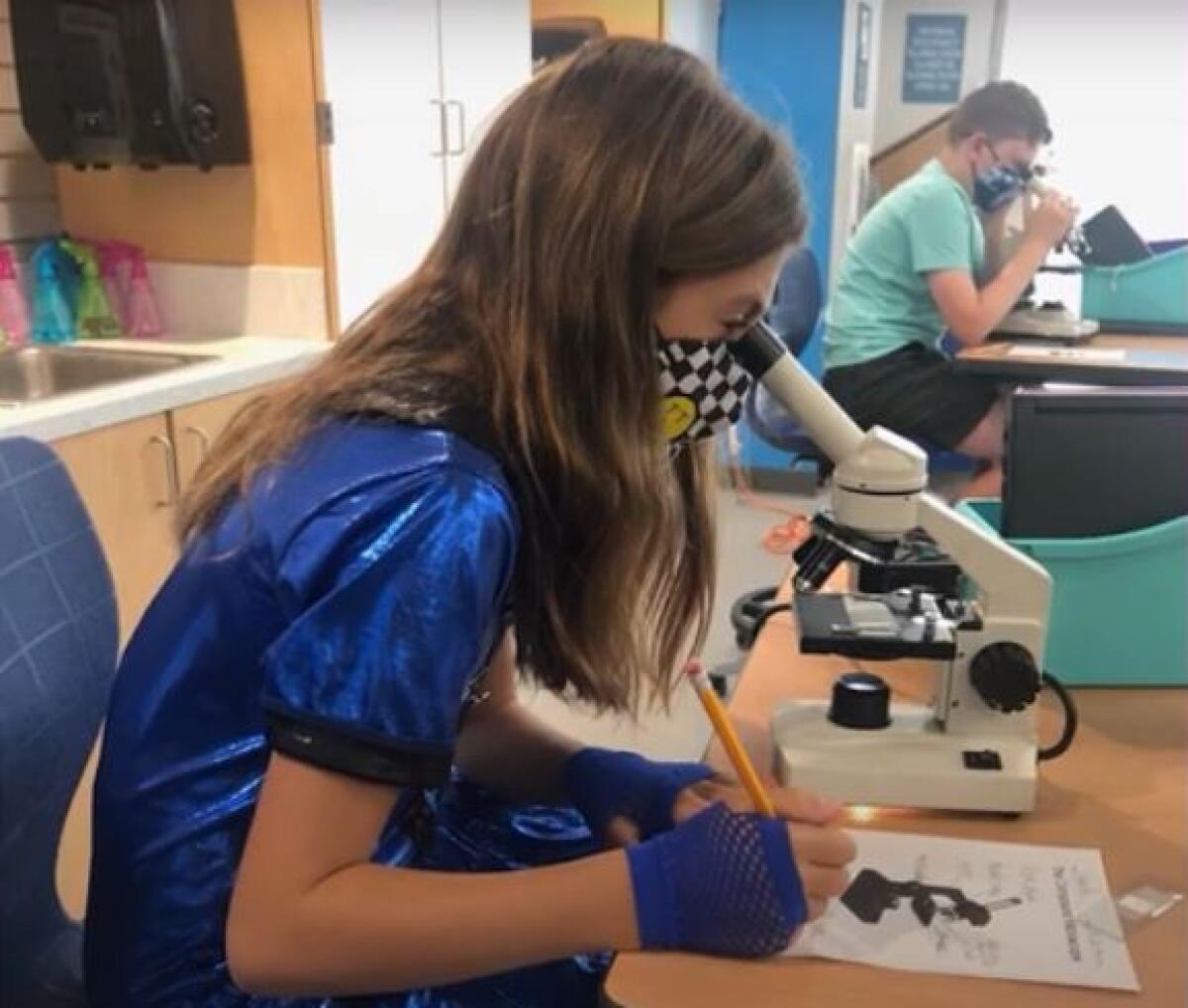 A student at Playa Vista Elementary school in science class.