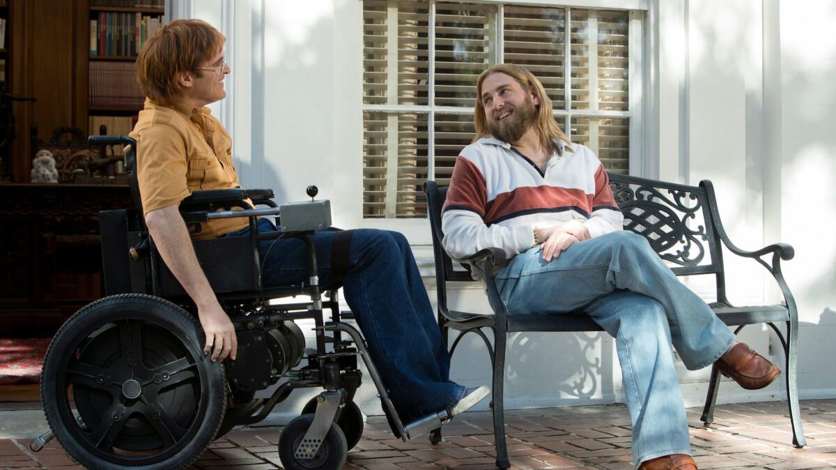 Joaquin Phoenix, left, and Johah Hill in "Don't Worry, He Won't Get Far on Foot" by Gus Van Sant, an official selection of the Premieres program at the 2018 Sundance Film Festival.