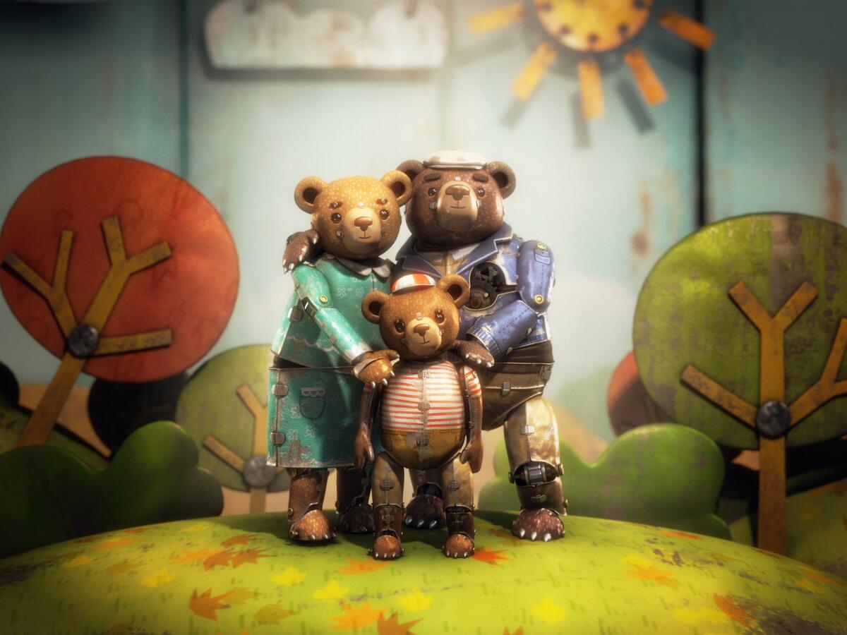Un fotograma proporcionado por Gabriel Osorio de la película animada "Bear Story" dirigida por Osorio y producida por Pato Escala. Es uno de los cinco cortometrajes animados que compiten por el Oscar. La 88ª ceremonia de los Premios de la Academia se realizará el 28 de febrero de 2016. (Gabriel Osorio via AP)