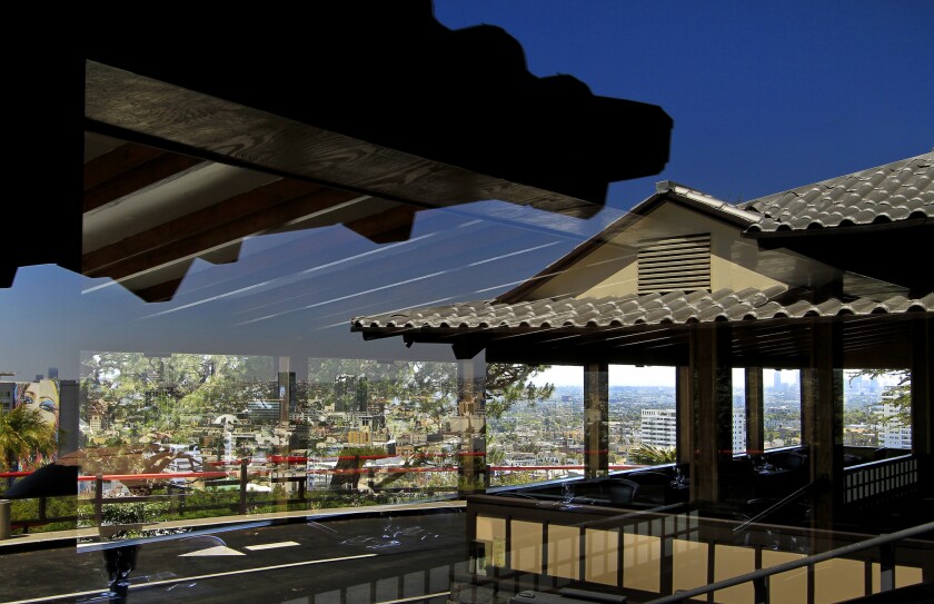 Reflections in the windows at Yamashiro Hollywood, one of OpenTable's 100 Most Scenic Restaurants in America for 2016.