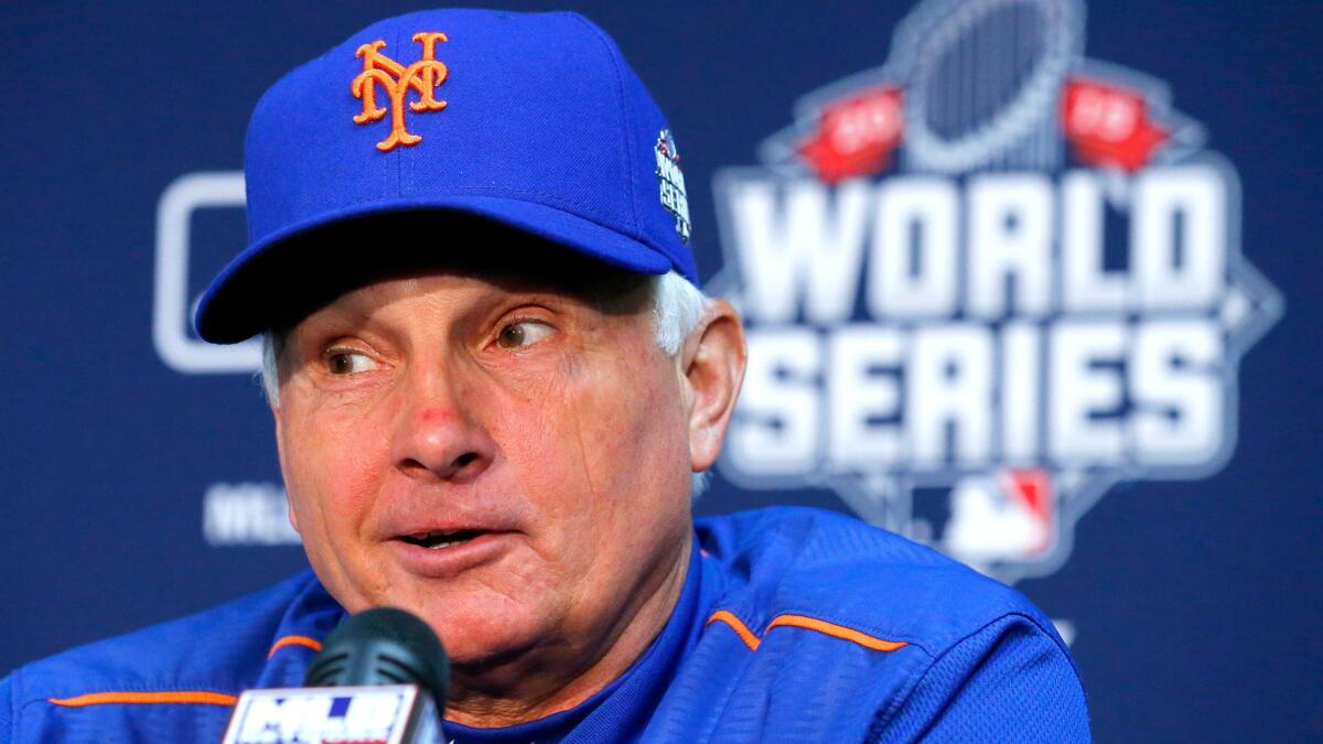 Mets Manager Terry Collins talks to reporters before Game 1 of the World Series.