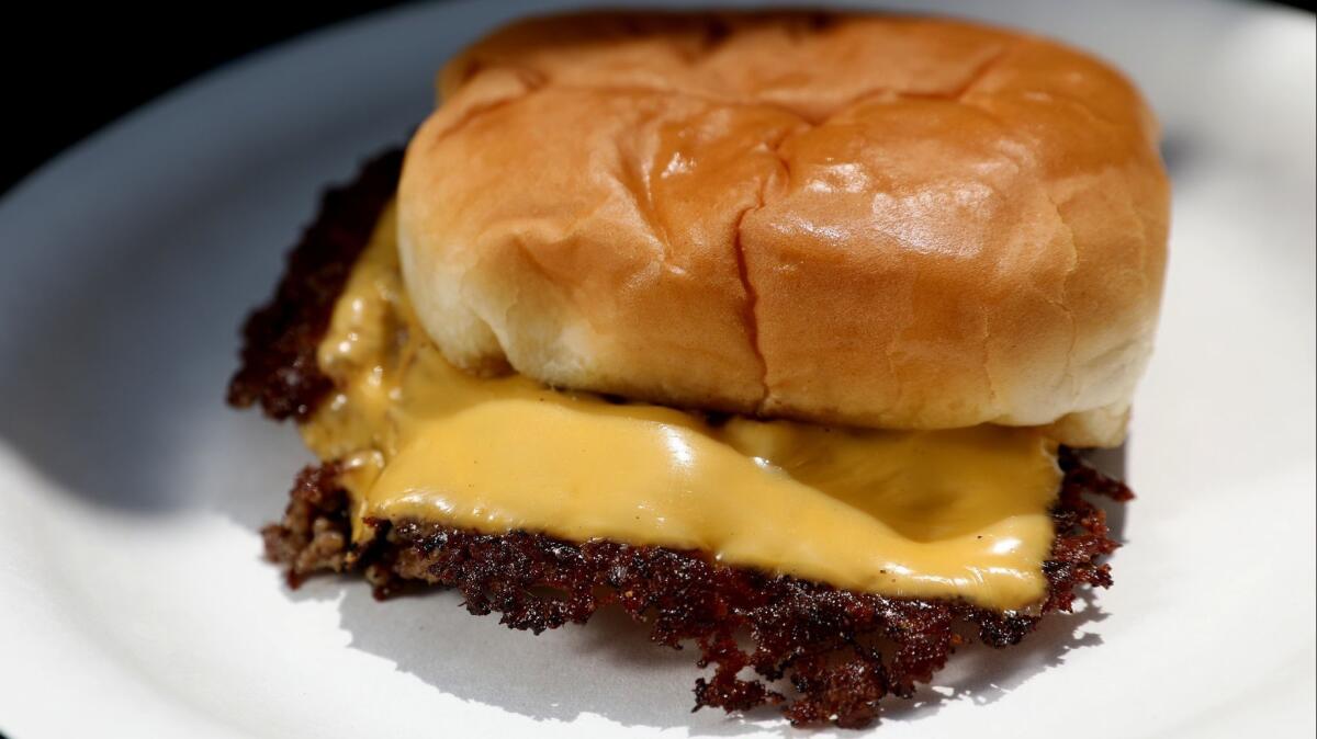 The double smash burger from Burgers Never Say Die. The backyard pop-up has opened a bricks-and-mortar in Silver Lake.