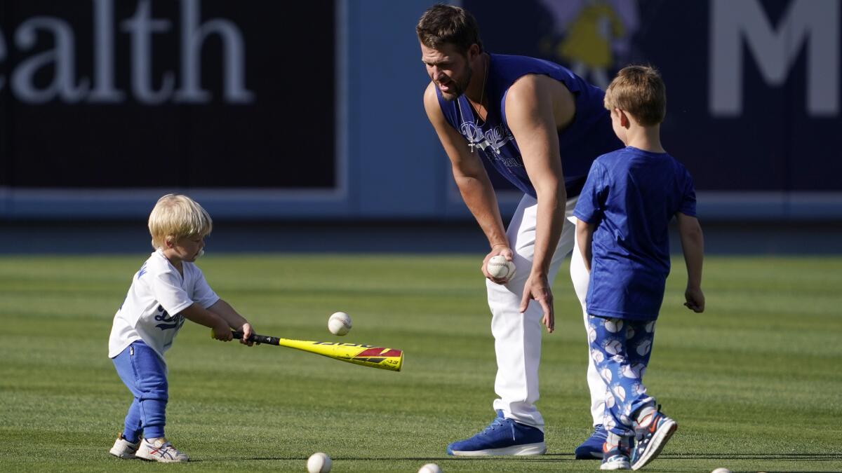 Clayton Kershaw's sons make trip to stadium to play ball with Dad