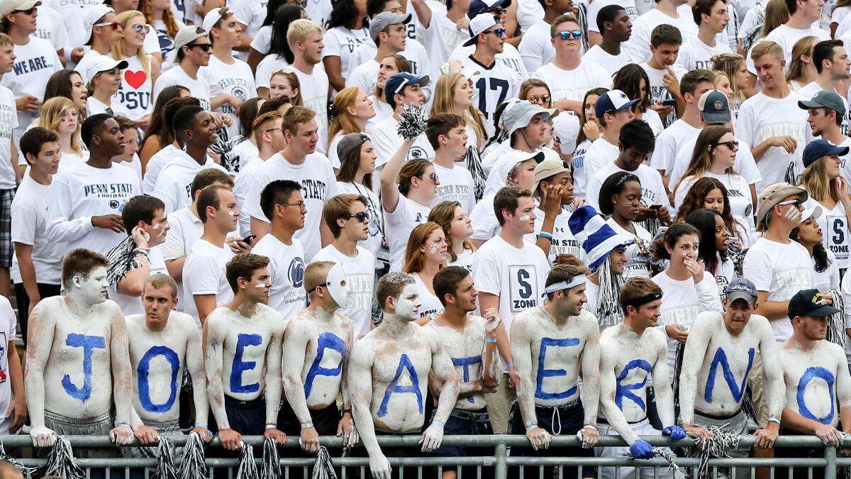 Penn State fans show their support for former coach Joe Paterno during a game at Beaver Stadium earlier this season.