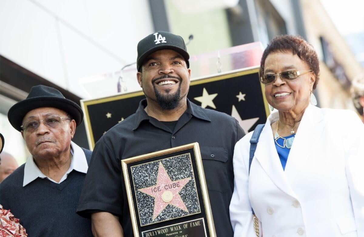 Ice Cube, center, had his parents on hand for his Walk of Fame celebration and specifically thanked his mother.