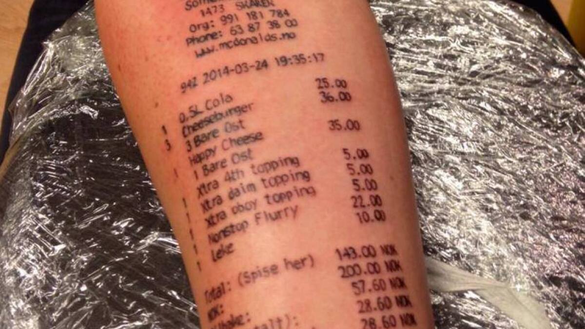Norwegian Teen Tattoos Mcdonald S Receipt On His Arm Confirms Big Mac Index Los Angeles Times