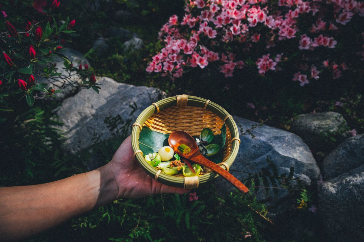 A seasonal vegetable dish at Hansei, a multi-course experience at the Japanese American Cultural & Community Center