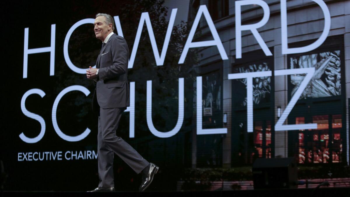 Starbucks Executive Chairman Howard Schultz at a March 2018 shareholders meeting in Seattle.