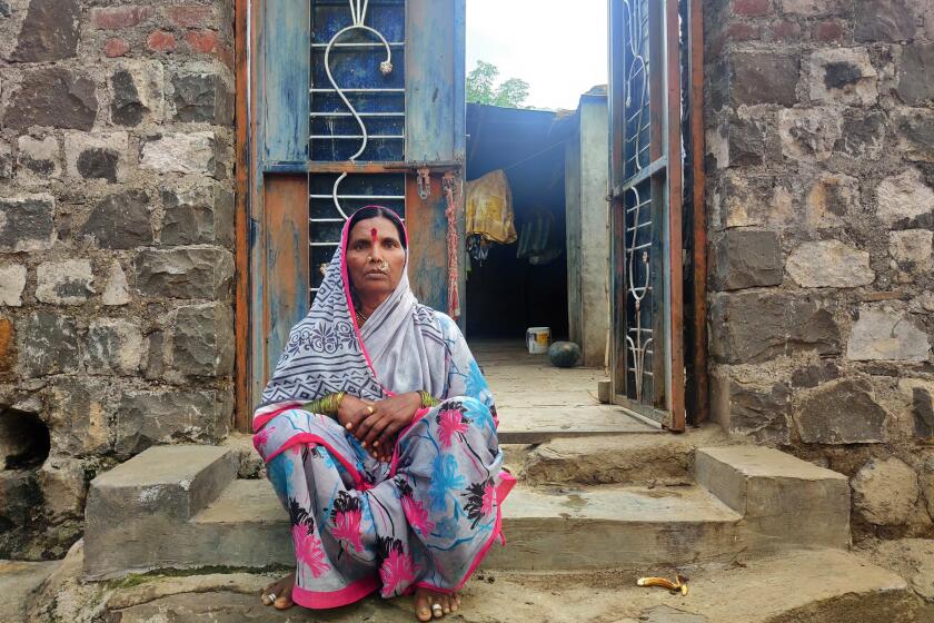 Sojar Owhal in her village of Kathoda. Owhal is in the lede. She fell from a sugarcane truck in January and crushed her groin and spine. Despite her injuri