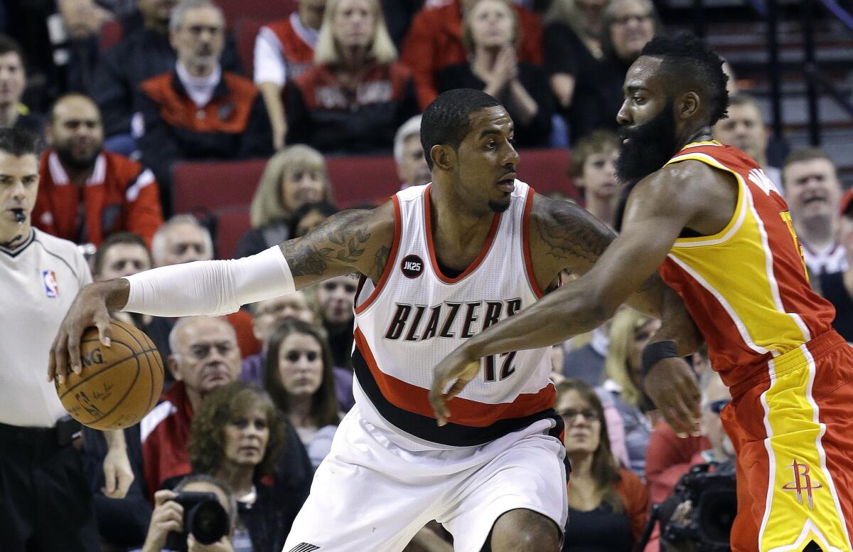 LaMarcus Aldridge had 26 points with 14 rebounds against the Rockets in the Trail Blazers' 105-100 victory over Houston.