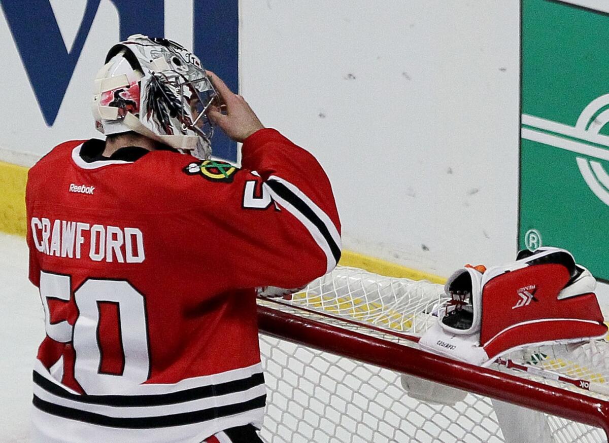 Corey Crawford gave up four goals in the Blackhawks' 6-2 loss to the Kings in Game 2 of the Western Conference finals Wednesday. The series is tied 1-1.