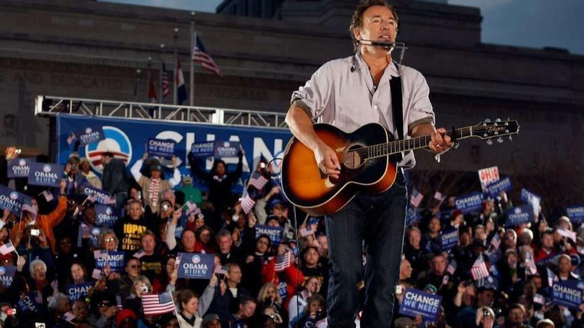 Bruce Springsteen performs at a campaign event for then-Democratic presidential nominee Barack Obama on Nov. 2, 2008, in Cleveland.