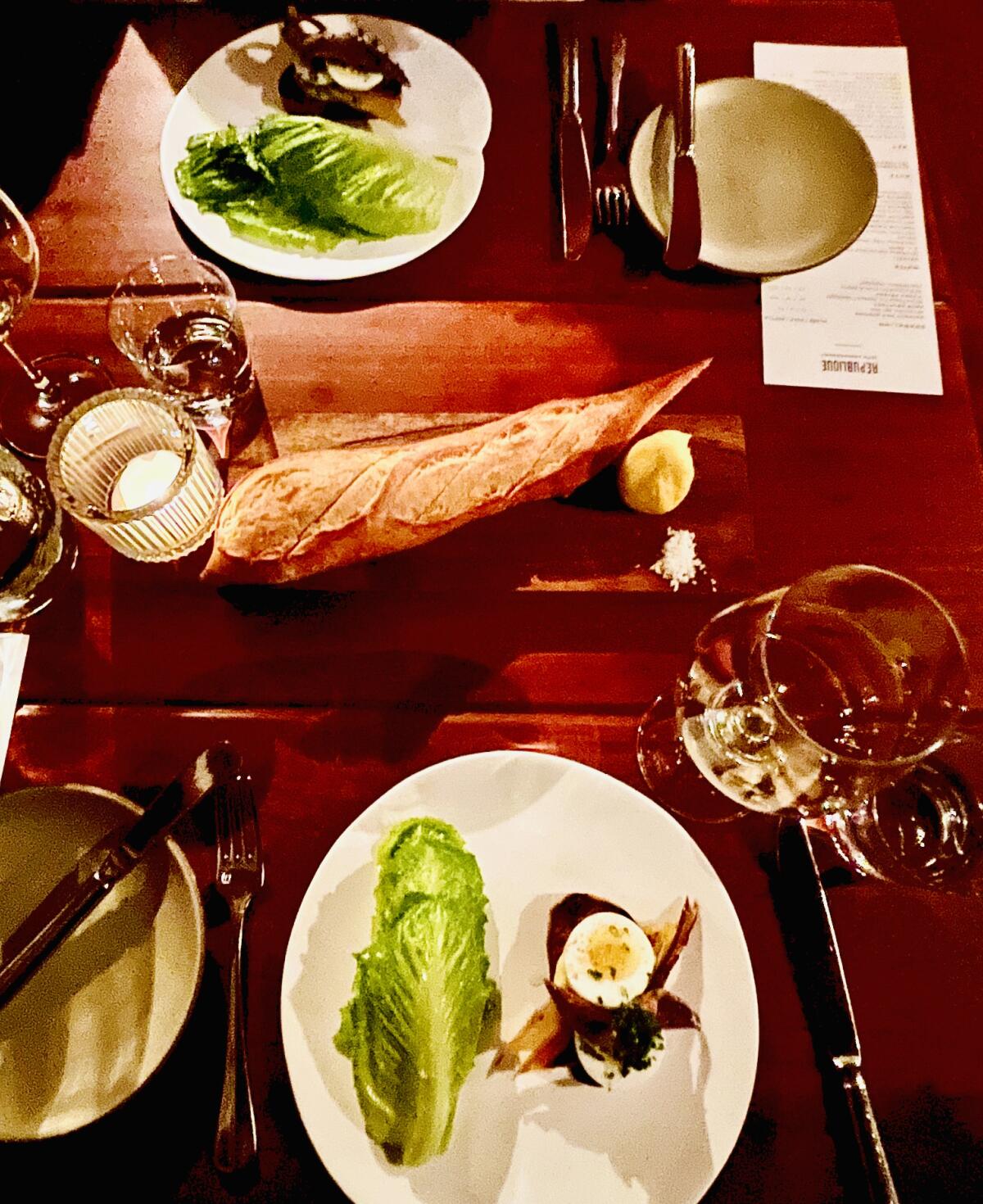 Caesar salad from Osteria Mozza's Nancy Silverton and Liz Hong d at République's 10th anniversary dinner on Nov. 2.