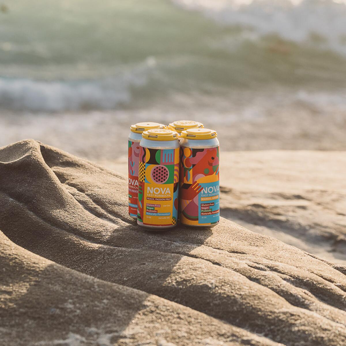 A four-pack of Nova Easy Kombucha, which is sold throughout San Diego County and available at its Ocean Beach tasting room
