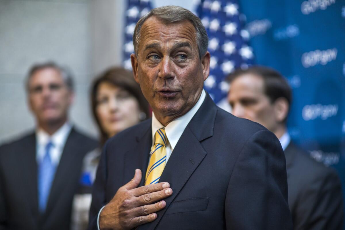 Speaker of the House John A. Boehner (R-Ohio) speaks to the media on Capitol Hill.