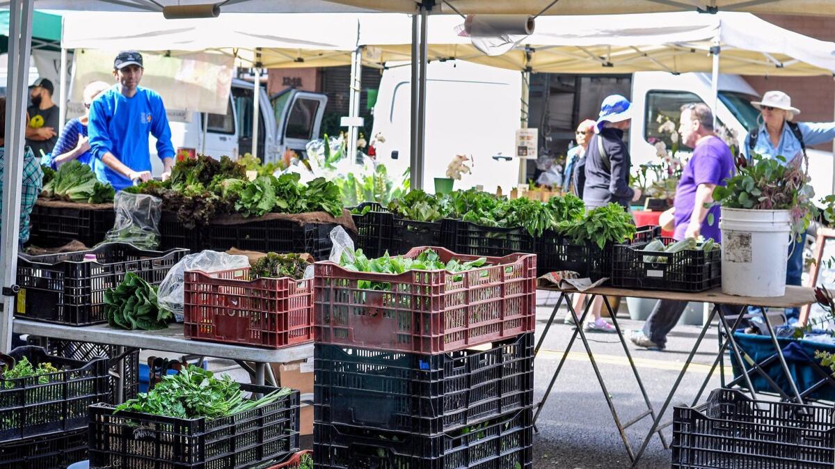 Lettuces and other greens from Coleman Farms at a recent visit to the Santa Monica Farmers Market.