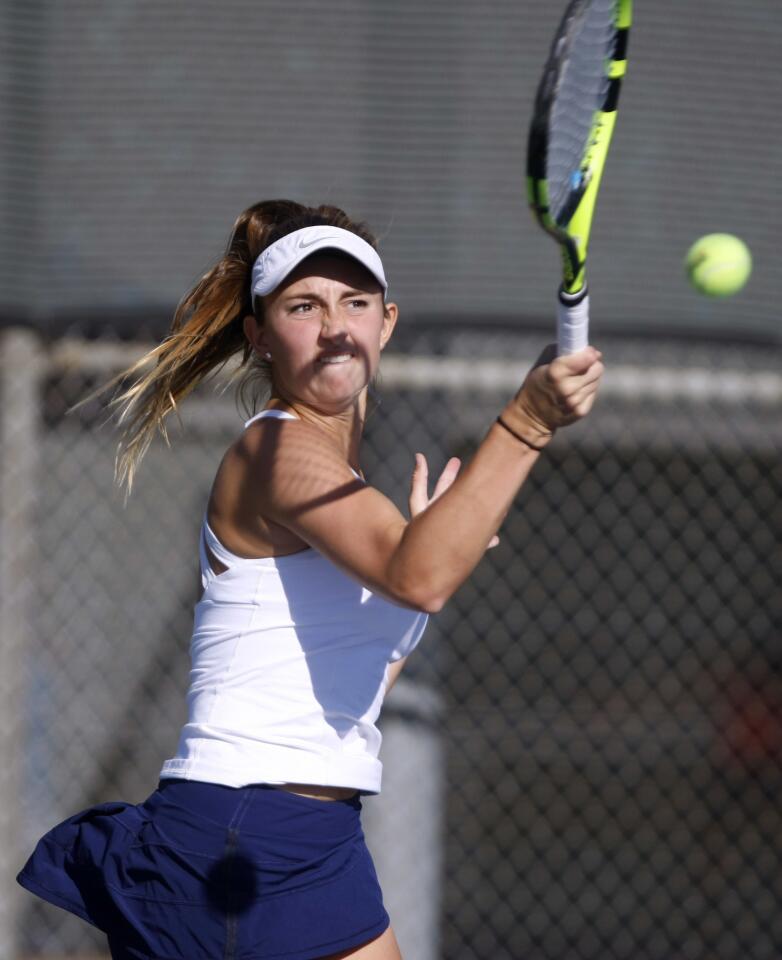 Photo Gallery: Corona Del Mar High's Jasie Dunk and Danielle Willson in CIF SS 2016 Girls Individual Tennis Championships, round of 32 at Whittier Narrows Tennis Center