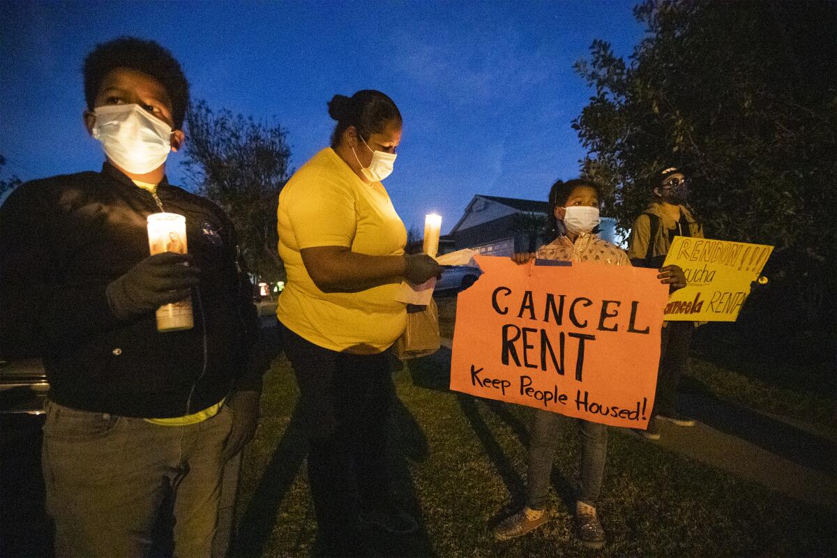 2020 photo of a 'posada' protest in Lakewood advocating for extended eviction protections for tenants.